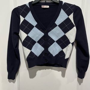 Romwe Argyle Crop Sweater, Sz M